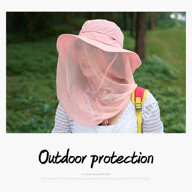 Jackcell Mosquito Head Net Hat, Safari Hat Sun Hat with Mesh Protection from Insect Pink - Image 4